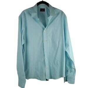 Mens Untuckit Piccolo M Light‎ Blue Striped Button-Up Shirt 90% Cotton 10% Linen